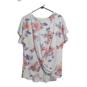 Floral Twist Front Crew Short Sleeve Top M Spring Whimsical Fairy Romantic Boho